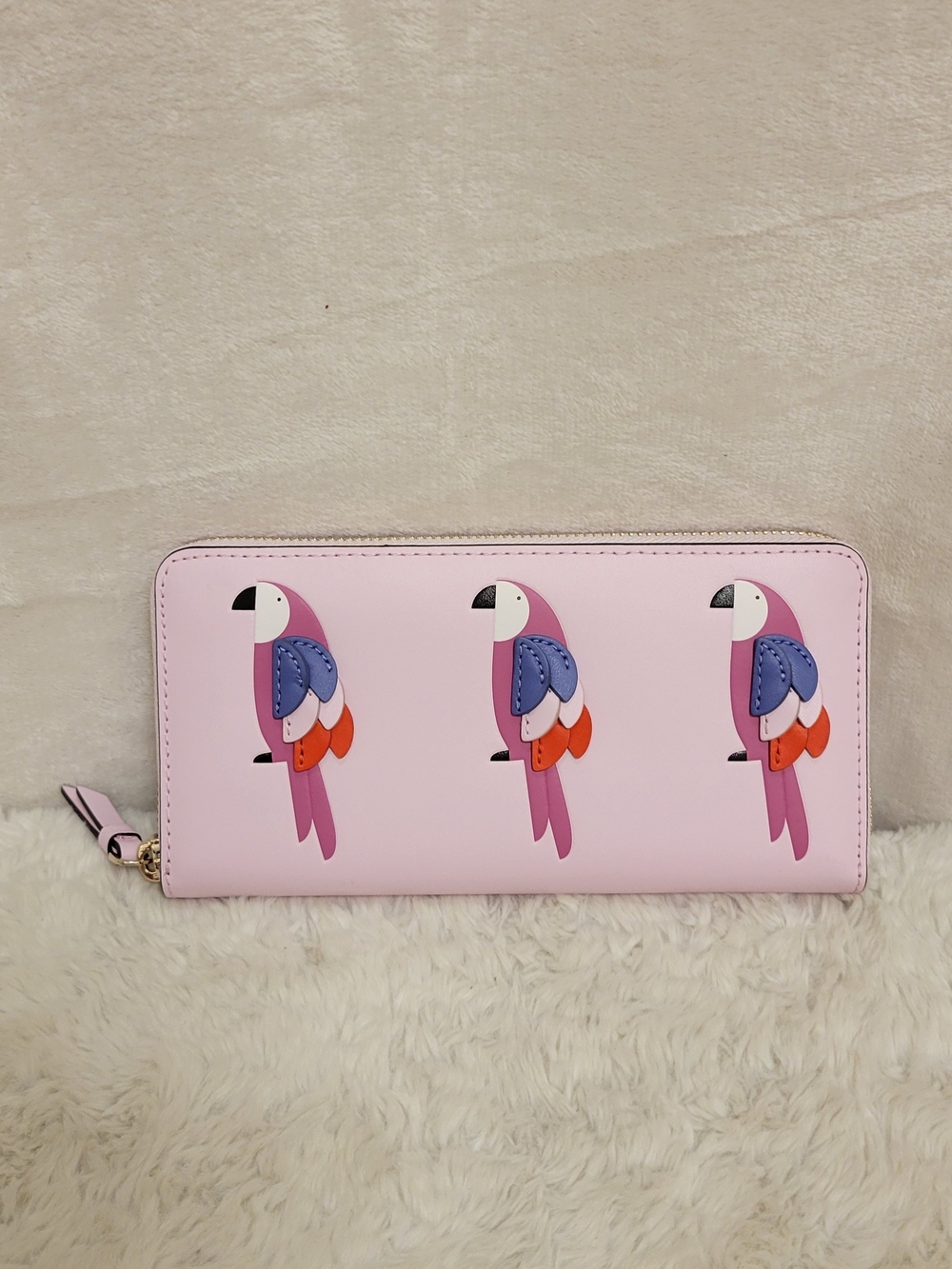 Kate Spade Pink Parrot Flock Party Zip-Around Wallet